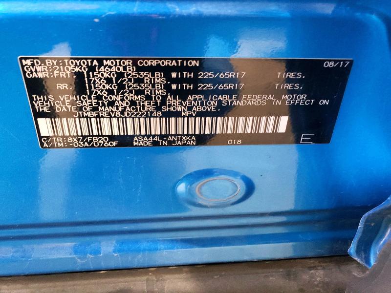 53178176 :رقم المزاد ، JTMBFREV8JD222148 vin ، 2018 Toyota Rav4 مزاد بيع