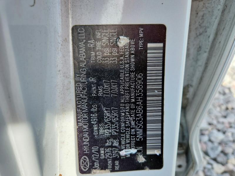 Auction sale of the 2010 Hyundai Santa Fe, vin: 5NMSG3AB6AH358906, lot number: 54650156