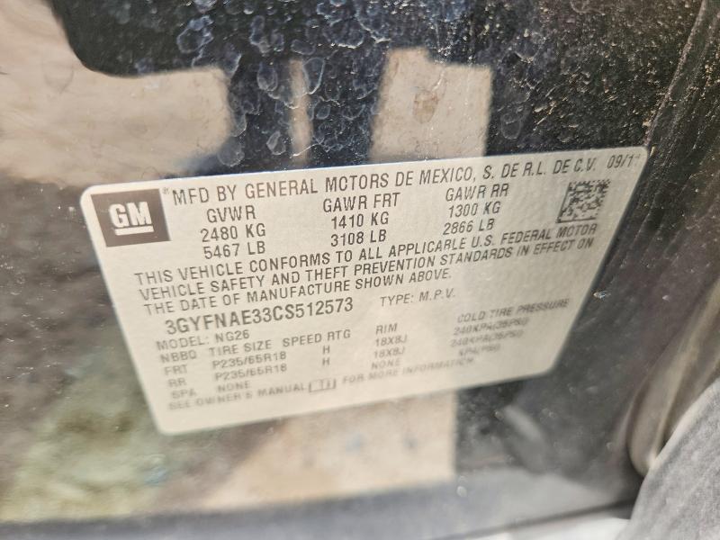 53076616 :رقم المزاد ، 3GYFNAE33CS512573 vin ، 2012 Cadillac Srx مزاد بيع