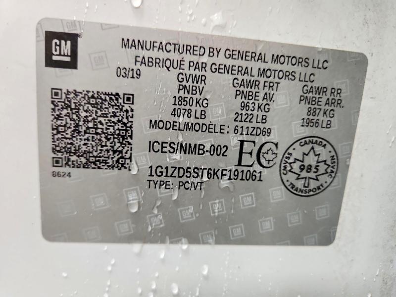 Продаж на аукціоні авто 2019 Chevrolet Malibu, vin: 1G1ZD5ST6KF191061, номер лоту: 53393316