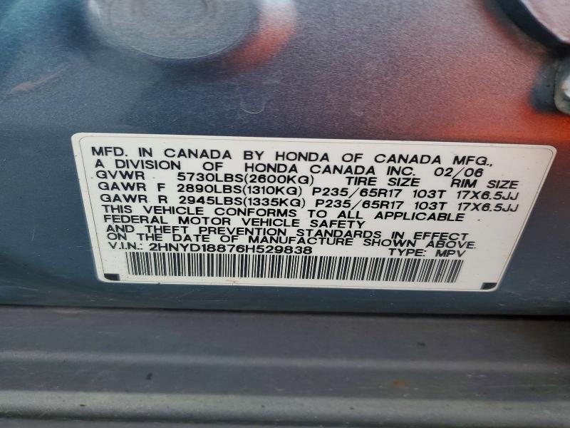 53586666 :رقم المزاد ، 2HNYD18876H529838 vin ، 2006 Acura Mdx مزاد بيع