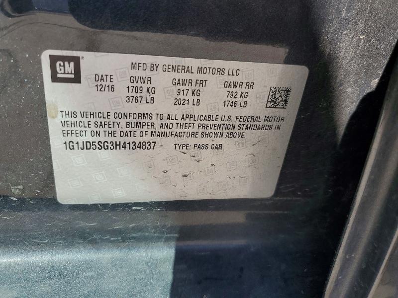 Продаж на аукціоні авто 2017 Chevrolet Sonic, vin: 1G1JD5SG3H4134837, номер лоту: 55178876