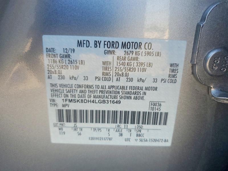54064096 :رقم المزاد ، 1FMSK8DH4LGB31649 vin ، 2020 Ford Explorer مزاد بيع