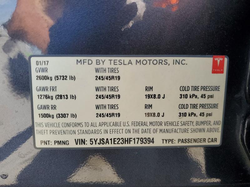 Продаж на аукціоні авто 2017 Tesla Model S, vin: 5YJSA1E23HF179394, номер лоту: 52005156