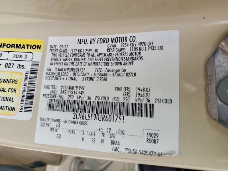 Auction sale of the 2018 Lincoln Mkz, vin: 3LN6L5F90JR601751, lot number: 51558136