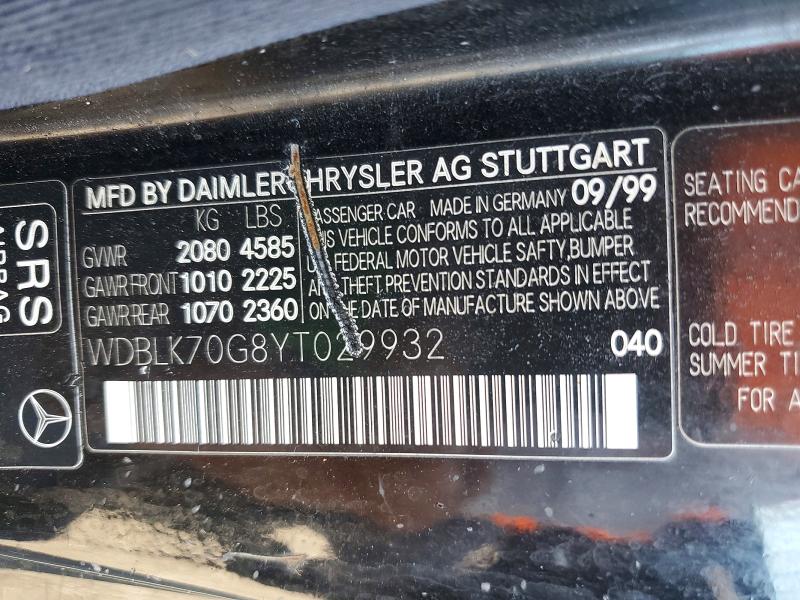 Продажа на аукционе авто 2000 Mercedes-benz Clk, vin: WDBLK70G8YT029932, номер лота: 53933176
