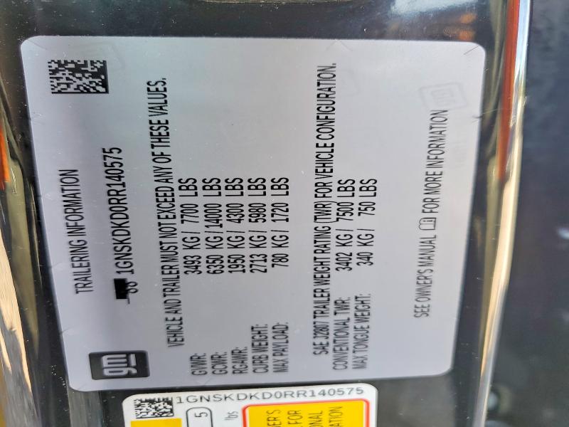 2024 Chevrolet Suburban მანქანა იყიდება აუქციონზე, vin: 1GNSKDKD0RR140575, აუქციონის ნომერი: 53509626