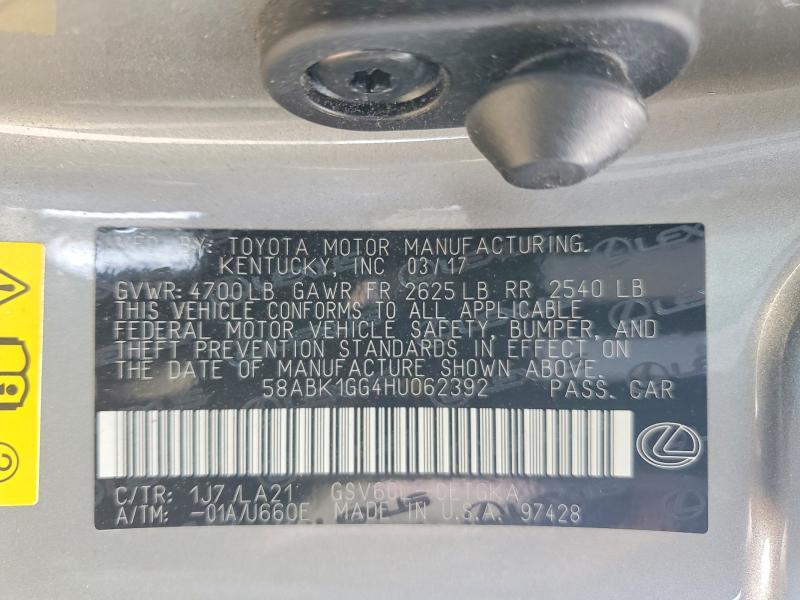 Aukcja sprzedaży 2017 Lexus Es, vin: 58ABK1GG4HU062392, numer aukcji: 53504556