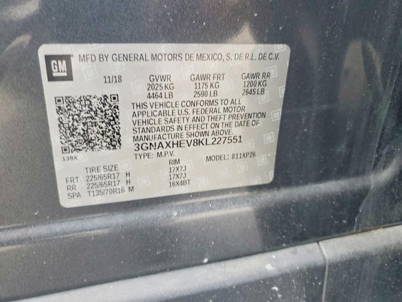 Aukcja sprzedaży 2019 Chevrolet Equinox, vin: 3GNAXHEV8KL227551, numer aukcji: 54021936