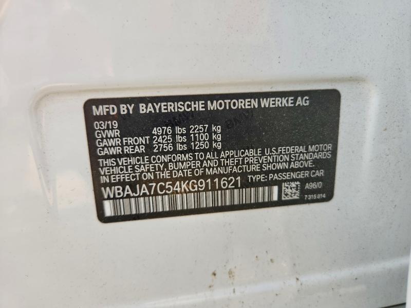 Продаж на аукціоні авто 2019 Bmw 530, vin: WBAJA7C54KG911621, номер лоту: 54287006