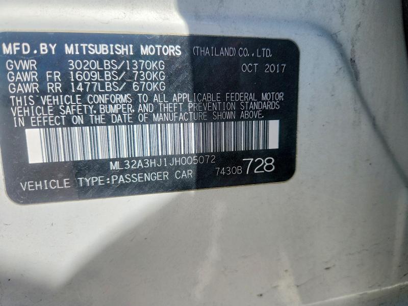 2018 Mitsubishi Mirage მანქანა იყიდება აუქციონზე, vin: ML32A3HJ1JH005072, აუქციონის ნომერი: 53923966