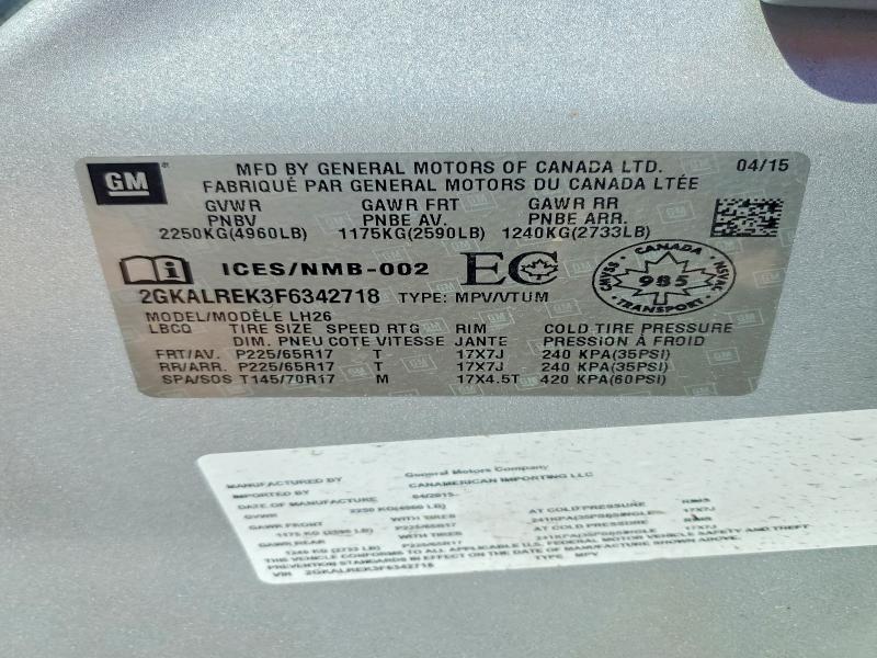 52896526 :رقم المزاد ، 2GKALREK3F6342718 vin ، 2015 Gmc Terrain مزاد بيع