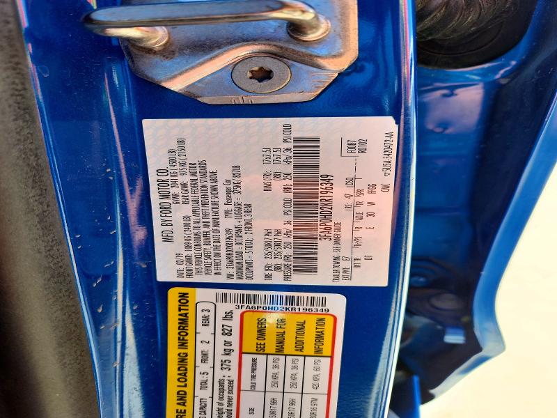 Aukcja sprzedaży 2019 Ford Fusion, vin: 3FA6P0HD2KR196349, numer aukcji: 53619876