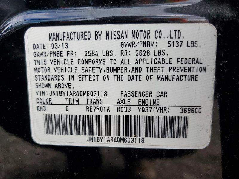 53917096 :رقم المزاد ، JN1BY1AR4DM603118 vin ، 2013 Infiniti M37 مزاد بيع