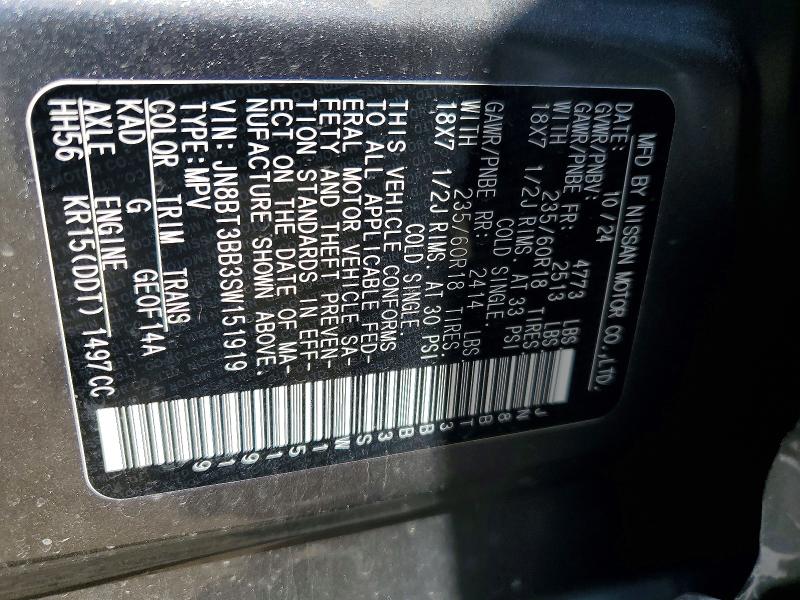 Auction sale of the 2025 Nissan Rogue, vin: JN8BT3BB3SW151919, lot number: 54105266