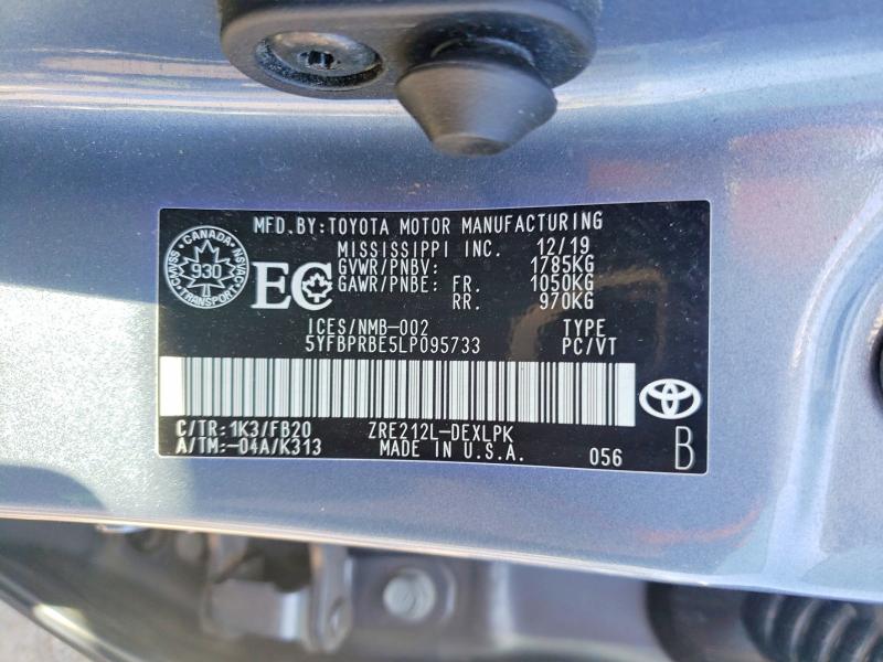 Продажа на аукционе авто 2020 Toyota Corolla, vin: 5YFBPRBE5LP095733, номер лота: 55030906