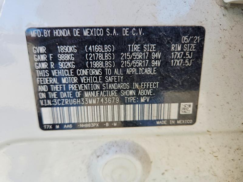 53724536 :رقم المزاد ، 3CZRU6H33MM743679 vin ، 2021 Honda Hr-v مزاد بيع