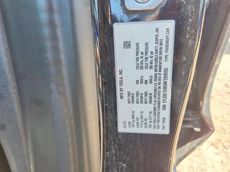 53322496 :رقم المزاد ، 5YJ3E1EB5NF289593 vin ، 2022 Tesla Model 3 مزاد بيع