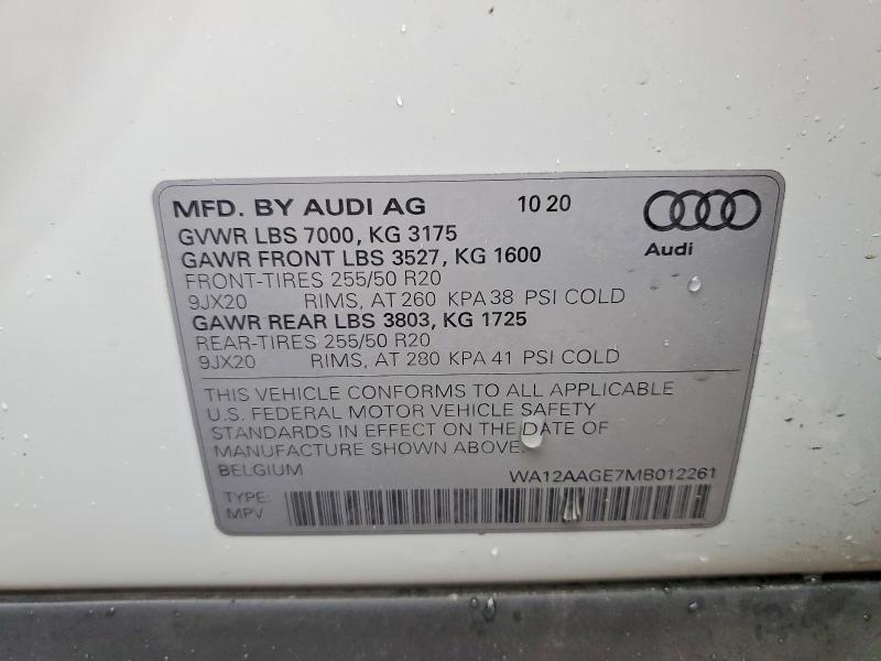 Продажа на аукционе авто 2021 Audi E-tron, vin: WA12AAGE7MB012261, номер лота: 54051036