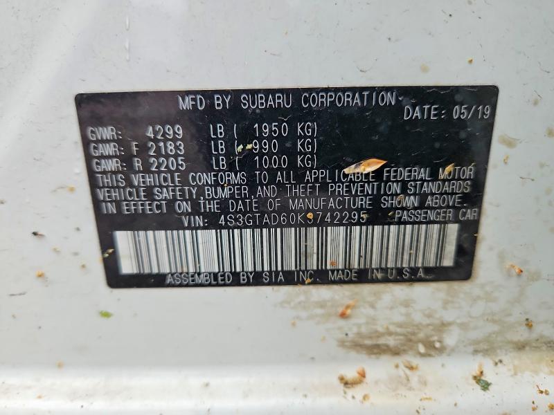 51591576 :رقم المزاد ، 4S3GTAD60K3742295 vin ، 2019 Subaru Impreza مزاد بيع