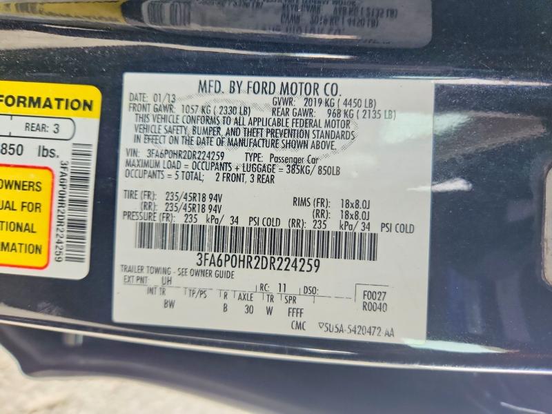 2013 Ford Fusion მანქანა იყიდება აუქციონზე, vin: 3FA6P0HR2DR224259, აუქციონის ნომერი: 51598646