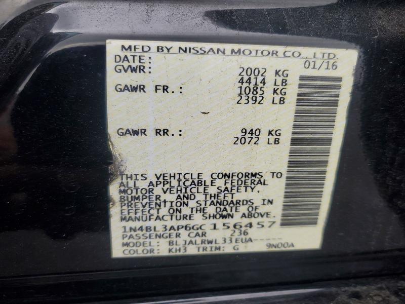 Aukcja sprzedaży 2016 Nissan Altima, vin: 1N4BL3AP6GC156457, numer aukcji: 55011926