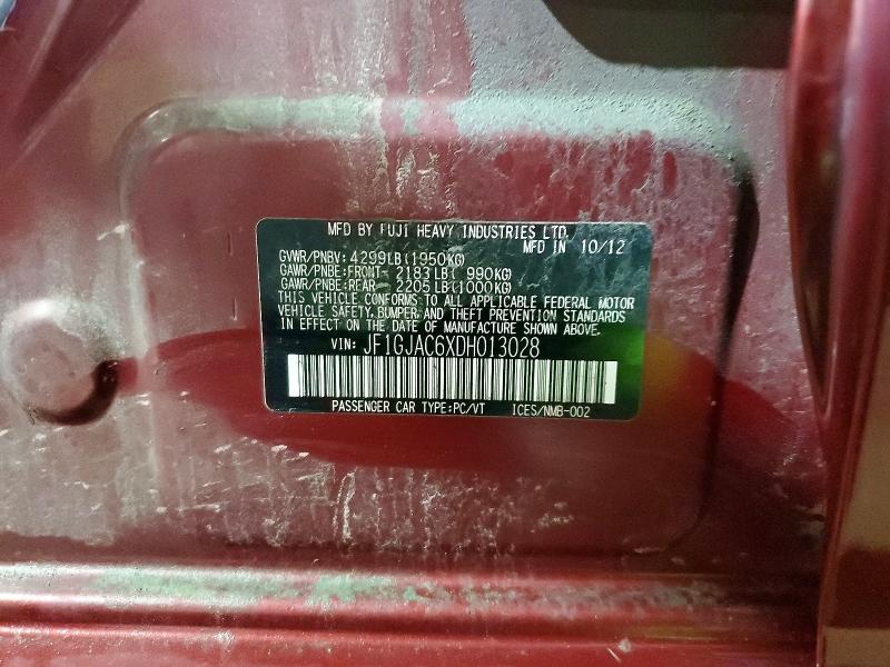 2013 Subaru Impreza მანქანა იყიდება აუქციონზე, vin: JF1GJAC6XDH013028, აუქციონის ნომერი: 53003516