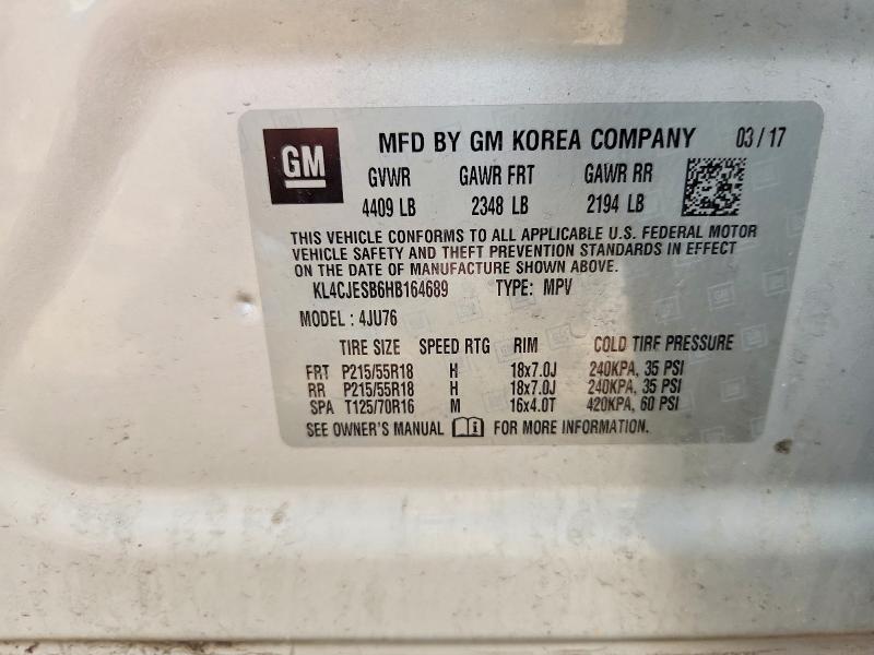 54107976 :رقم المزاد ، KL4CJESB6HB164689 vin ، 2017 Buick Encore مزاد بيع