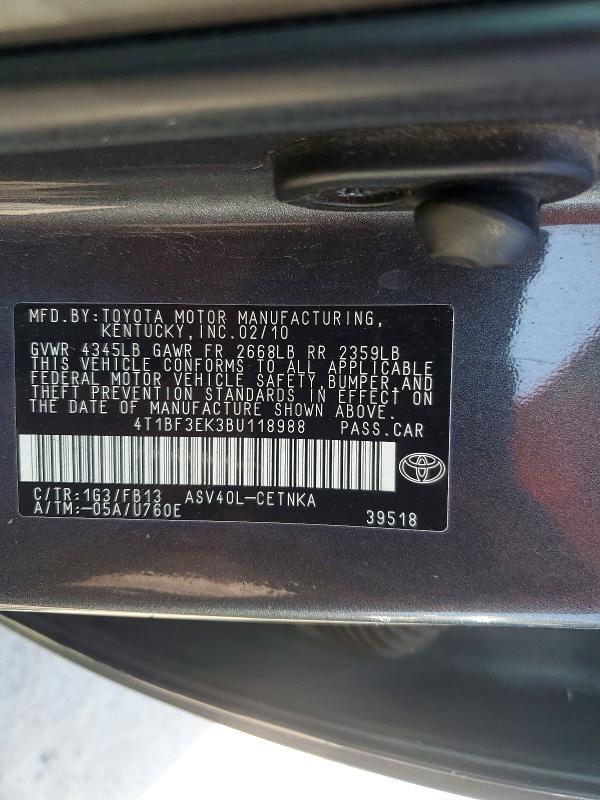 52361196 :رقم المزاد ، 4T1BF3EK3BU118988 vin ، 2011 Toyota Camry مزاد بيع