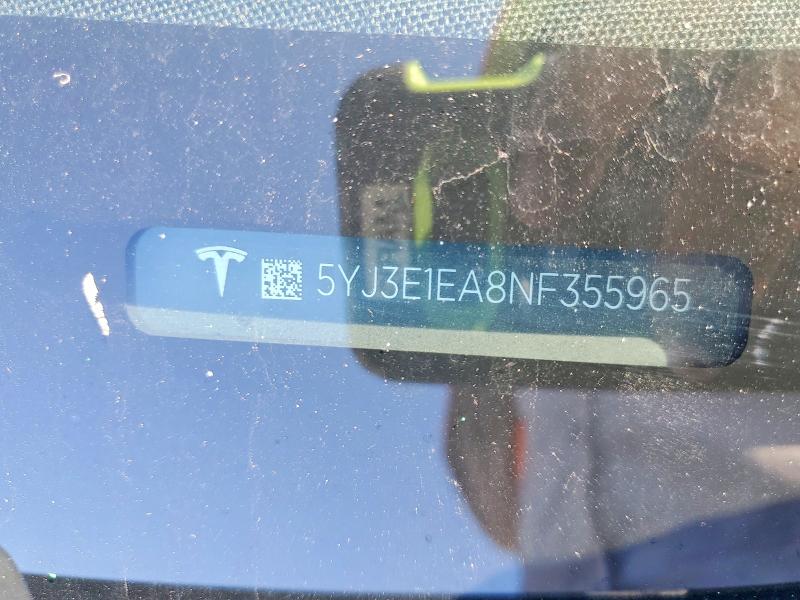 54420366 :رقم المزاد ، 5YJ3E1EA8NF355965 vin ، 2022 Tesla Model 3 مزاد بيع