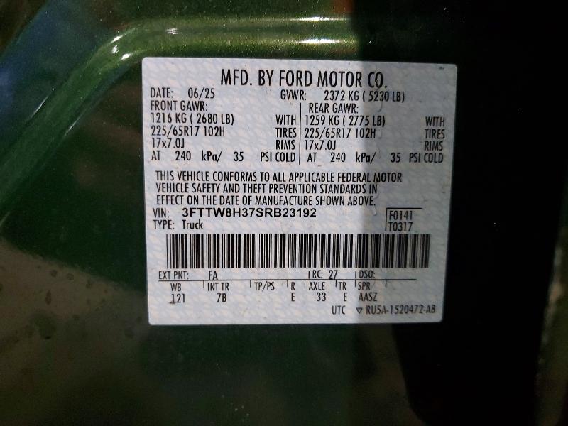 54677446 :رقم المزاد ، 3FTTW8H37SRB23192 vin ، 2025 Ford Maverick مزاد بيع