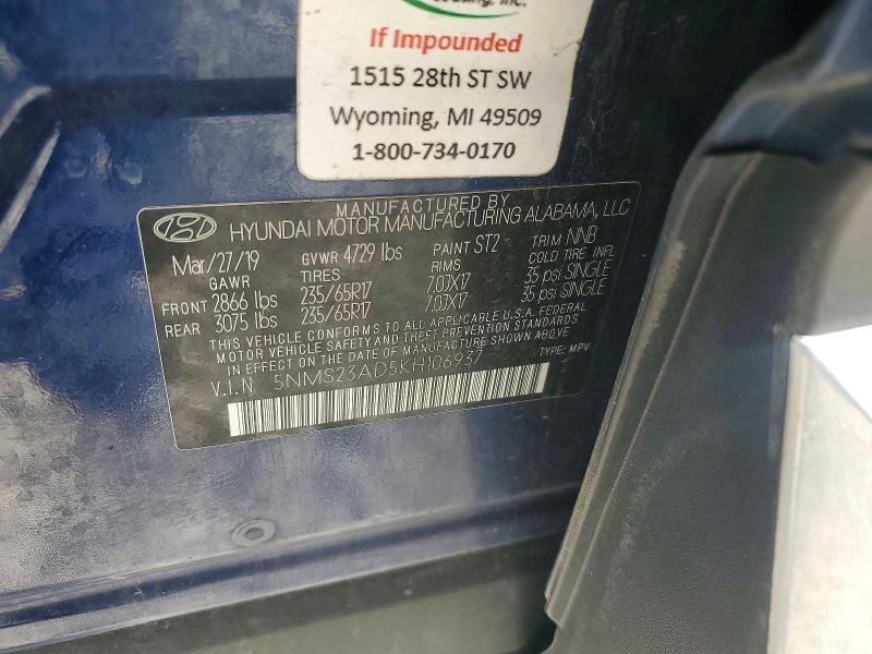 Продаж на аукціоні авто 2019 Hyundai Santa Fe, vin: 5NMS23AD5KH106937, номер лоту: 54307776