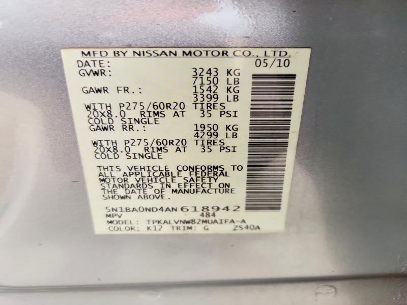 Продажа на аукционе авто 2010 Nissan Armada, vin: 5N1BA0ND4AN618942, номер лота: 54592576