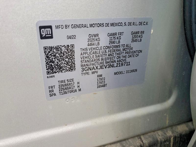 Продаж на аукціоні авто 2022 Chevrolet Equinox, vin: 3GNAXJEV3NL219711, номер лоту: 53348646