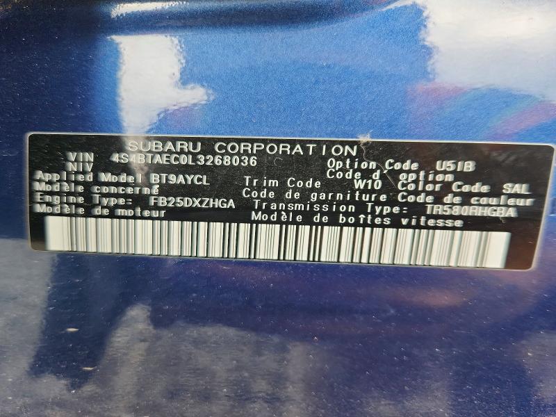54129766 :رقم المزاد ، 4S4BTAEC0L3268036 vin ، 2020 Subaru Outback مزاد بيع