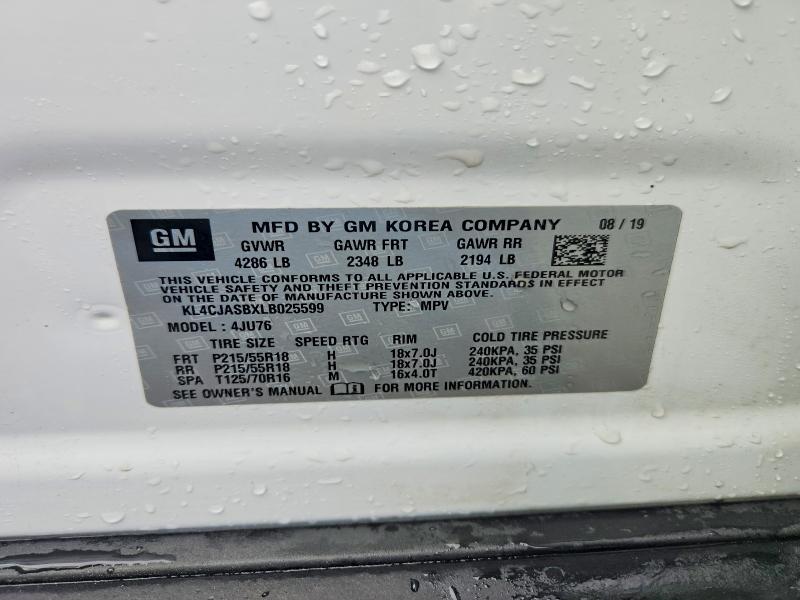 2020 Buick Encore მანქანა იყიდება აუქციონზე, vin: KL4CJASBXLB025599, აუქციონის ნომერი: 54974616