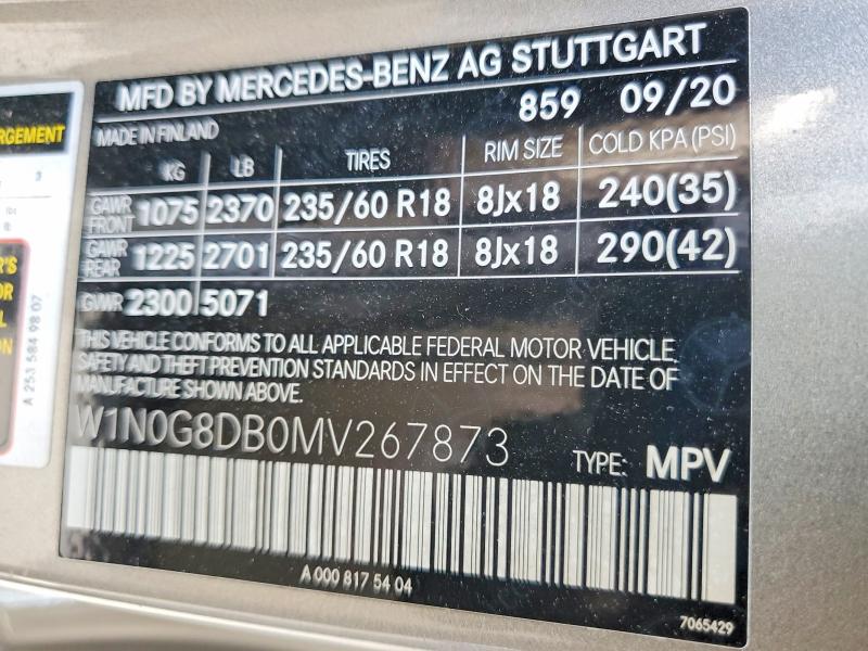 Продажа на аукционе авто 2021 Mercedes-benz Glc, vin: W1N0G8DB0MV267873, номер лота: 52961396