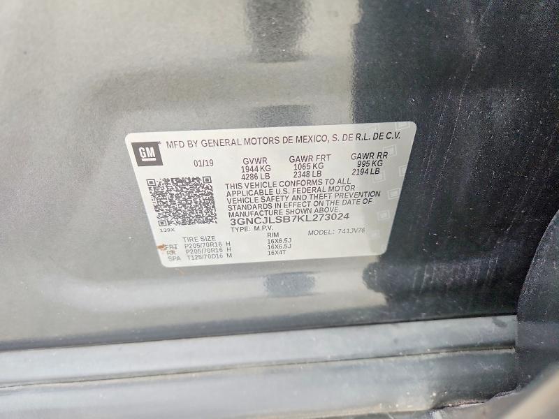 52368066 :رقم المزاد ، 3GNCJLSB7KL273024 vin ، 2019 Chevrolet Trax مزاد بيع