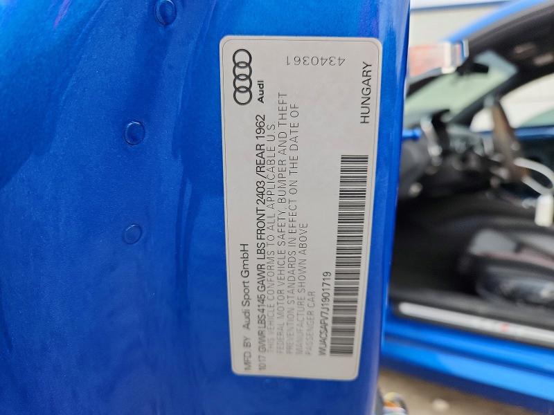 Aukcja sprzedaży 2018 Audi Tt Rs, vin: WUACSAFV7J1901719, numer aukcji: 53074586