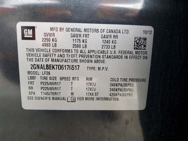2013 Chevrolet Equinox მანქანა იყიდება აუქციონზე, vin: 2GNALBEK7D6176517, აუქციონის ნომერი: 54818786