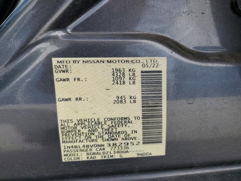 55099146 :رقم المزاد ، 1N4BL4BV0NN382952 vin ، 2022 Nissan Altima مزاد بيع