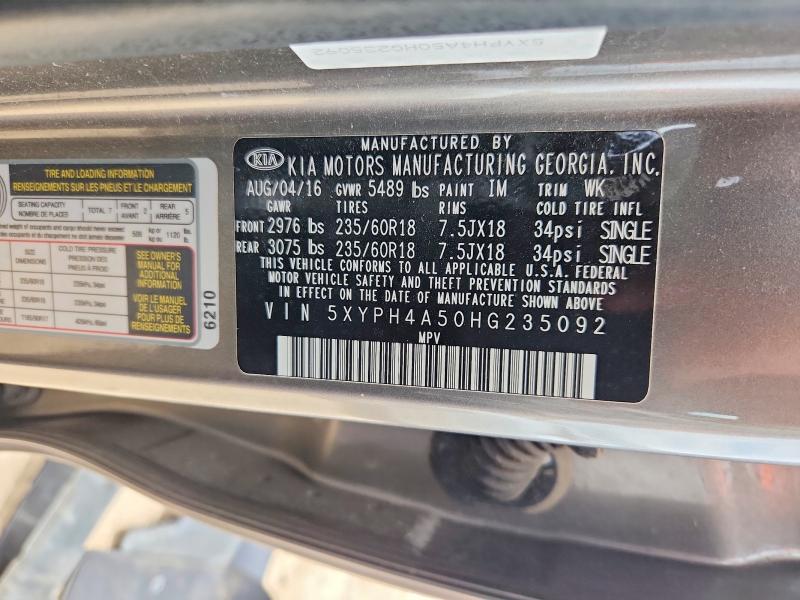 Aukcja sprzedaży 2017 Kia Sorento, vin: 5XYPH4A50HG235092, numer aukcji: 54047396