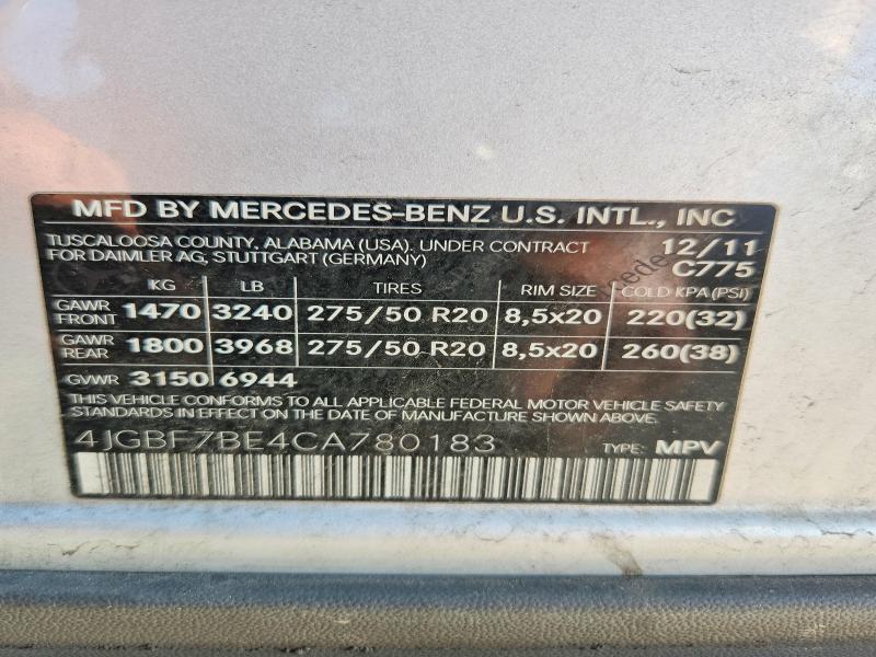 2012 Mercedes-benz Gl მანქანა იყიდება აუქციონზე, vin: 4JGBF7BE4CA780183, აუქციონის ნომერი: 54061966