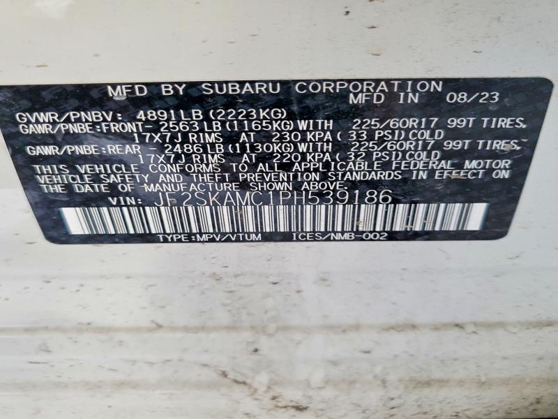 Продаж на аукціоні авто 2023 Subaru Forester, vin: JF2SKAMC1PH539186, номер лоту: 53529666