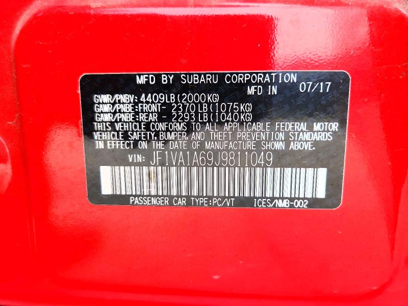 Aukcja sprzedaży 2018 Subaru Wrx, vin: JF1VA1A69J9811049, numer aukcji: 52235756