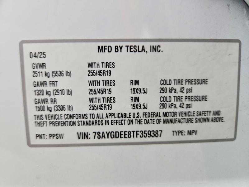 Продажа на аукционе авто 2026 Tesla Model Y, vin: 7SAYGDEE8TF359387, номер лота: 52175976