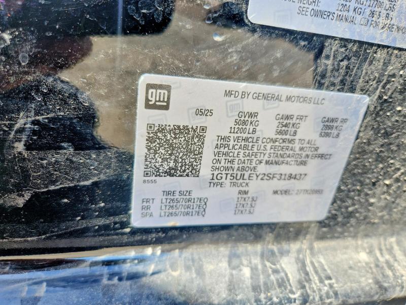2025 Gmc Sierra მანქანა იყიდება აუქციონზე, vin: 1GT5ULEY2SF318437, აუქციონის ნომერი: 52424326