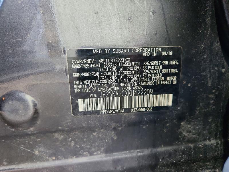 2019 Subaru Forester მანქანა იყიდება აუქციონზე, vin: JF2SKAGCXKH422209, აუქციონის ნომერი: 54662576