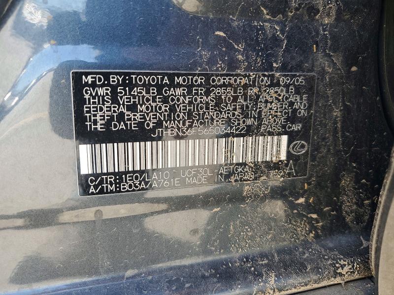 Aukcja sprzedaży 2006 Lexus Ls, vin: JTHBN36F565034422, numer aukcji: 54846026