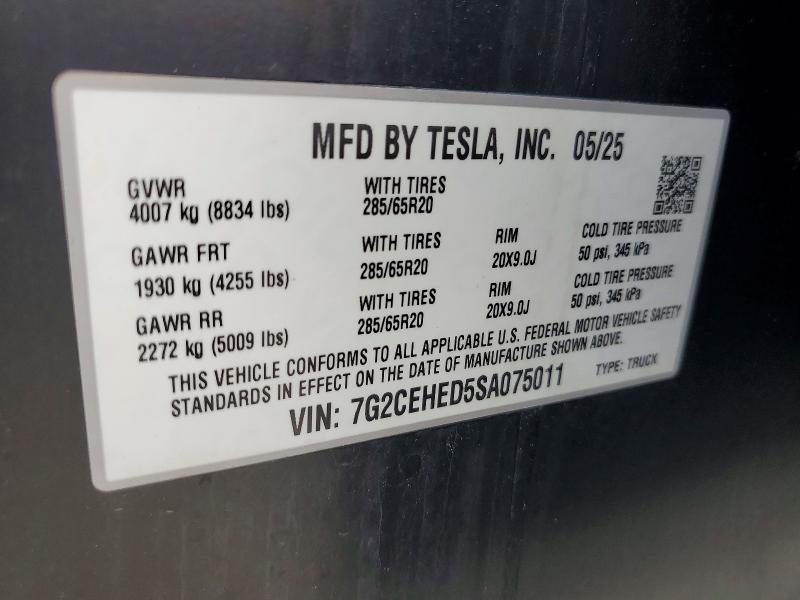 Продаж на аукціоні авто 2025 Tesla Cybertruck, vin: 7G2CEHED5SA075011, номер лоту: 53668726